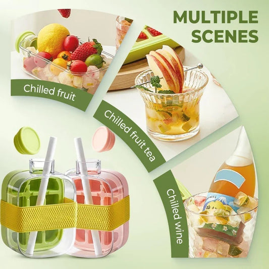 2-in-1 Ice Cube Tray Water Bottle 500ml | Portable Ice Maker Bottle with Straw
