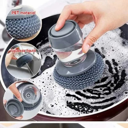 Steel dish scrubber brush with liquid dispenser