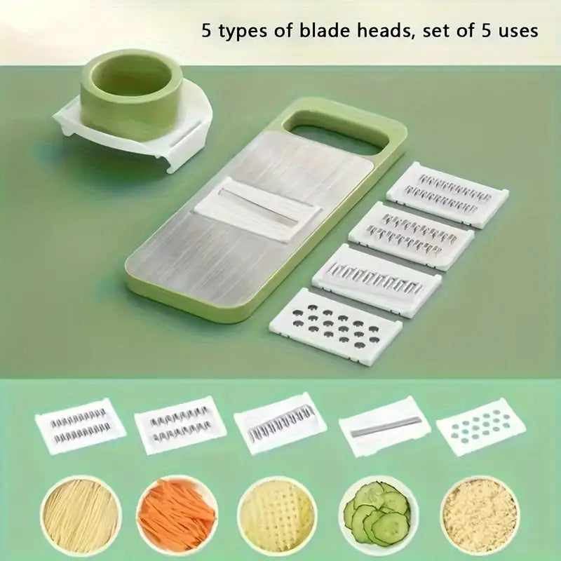 5-in-1 Manual Food Grater & Slicer - Stainless Steel Multi-Functional Vegetable & Fruit Cutter for Kitchen