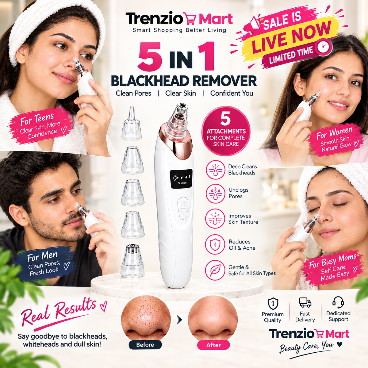 Facial Cleansing Device 5 in 1 Blackhead Remover Machine