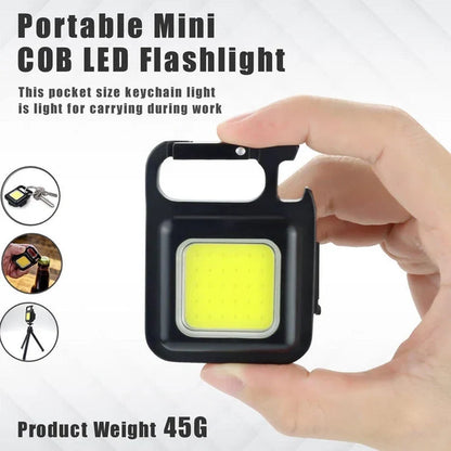 COB Rechargeable Keychain Flashlight: 3 Light Mod Portable Pocket Light with Folding Bracket, Bottle Opener, Magnet Base & Type-C Charging
