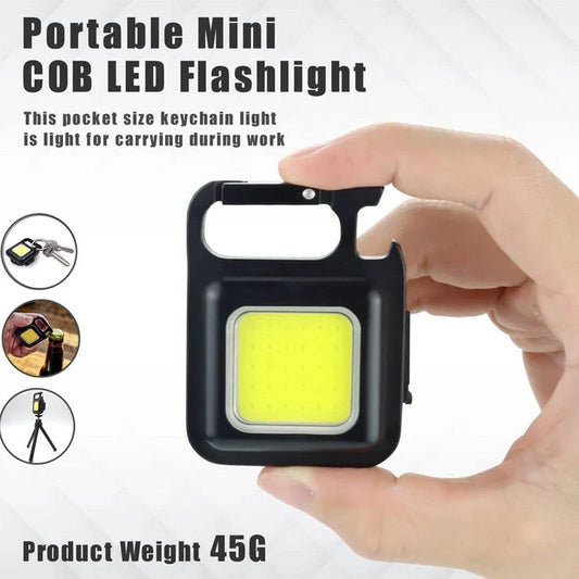 COB Rechargeable Keychain Flashlight: 3 Light Mod Portable Pocket Light with Folding Bracket, Bottle Opener, Magnet Base & Type-C Charging