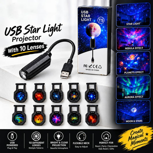 BLACK 2-in-1 USB Galaxy Star Projector Night Light (BLACK COLOR)