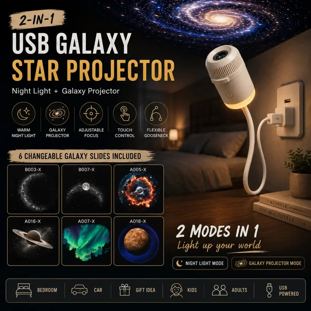 2-in-1 USB Galaxy Star Projector Night Light