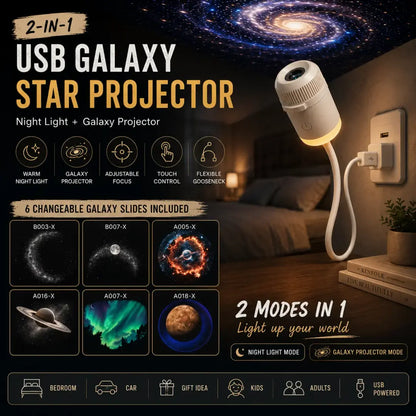 2-in-1 USB Galaxy Star Projector Night Light