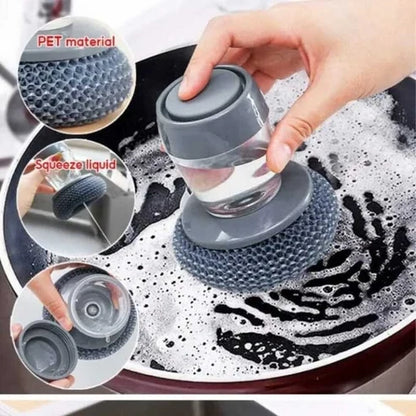 Steel dish scrubber brush with liquid dispenser