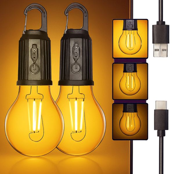 (CHARGE WITH TYPE C CABLE) Rechargeable Camping Hanging Bulb – Portable LED Tent Light