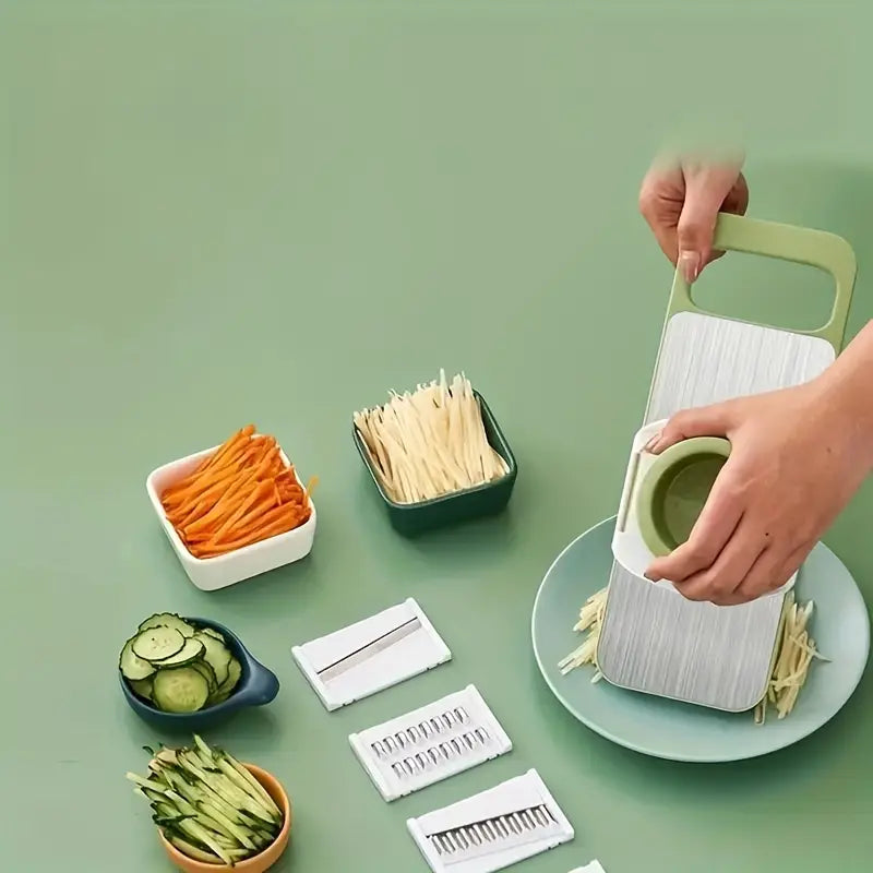 5-in-1 Manual Food Grater & Slicer - Stainless Steel Multi-Functional Vegetable & Fruit Cutter for Kitchen