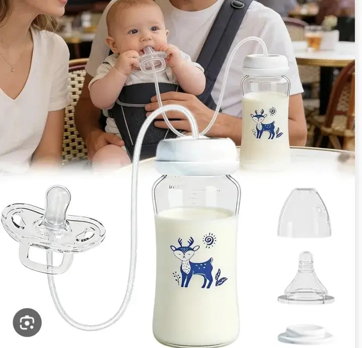 Hands Free Baby Feeding Bottle – Anti-Colic BPA Free Nursing Bottle with Silicone Tube – Self Feeding Baby Milk Bottle