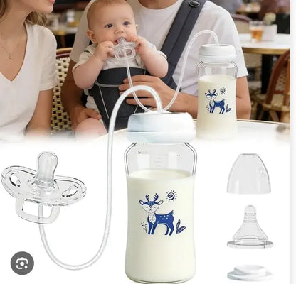 Hands Free Baby Feeding Bottle – Anti-Colic BPA Free Nursing Bottle with Silicone Tube – Self Feeding Baby Milk Bottle