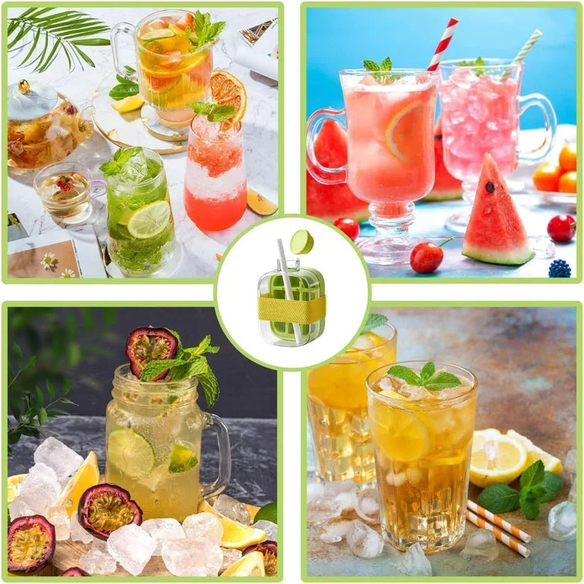 2-in-1 Ice Cube Tray Water Bottle 500ml | Portable Ice Maker Bottle with Straw