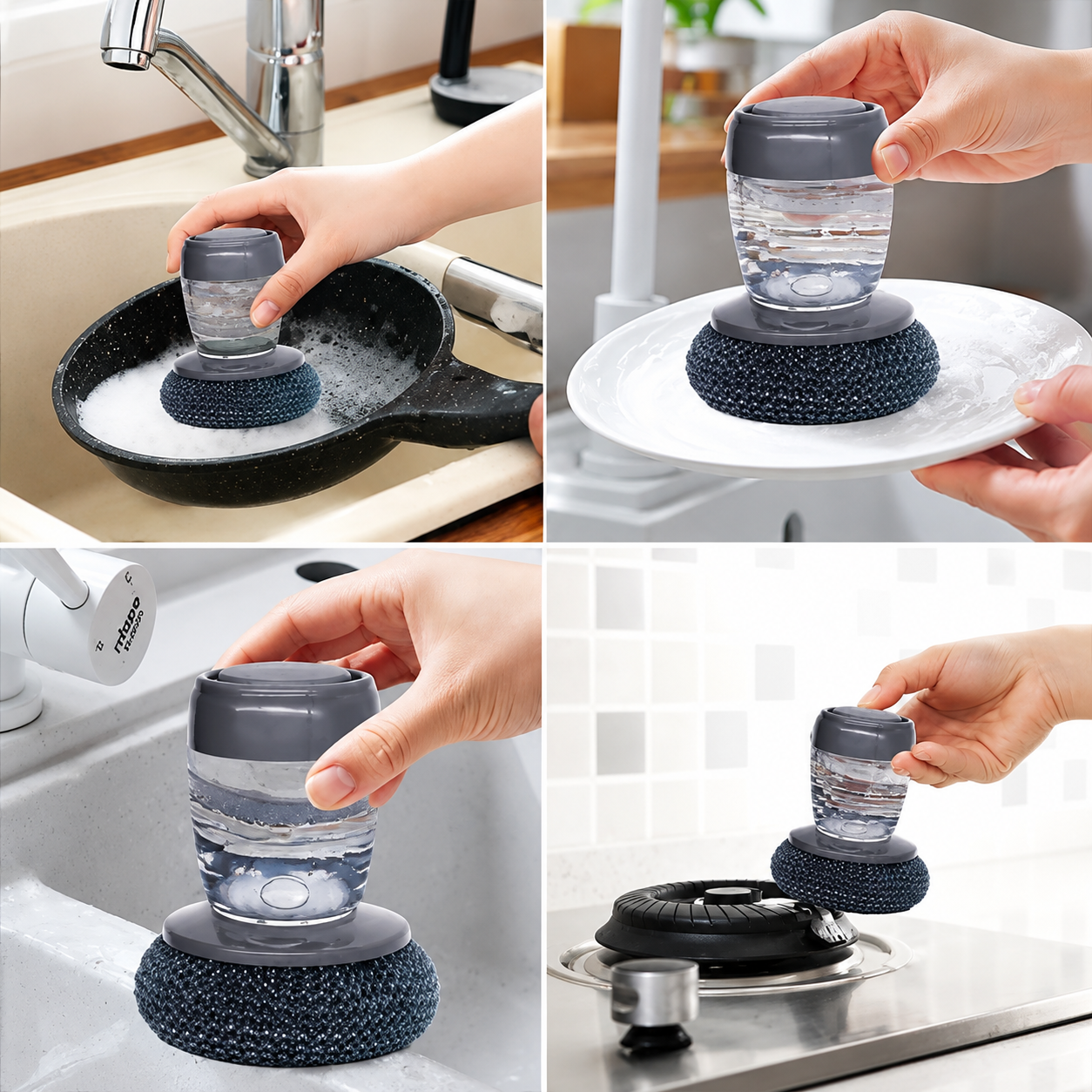 Buy 1 Get 1 Free Offer 2 Pcs Kitchen Cleaning Dish Brush Scrubber with Soap Dispenser