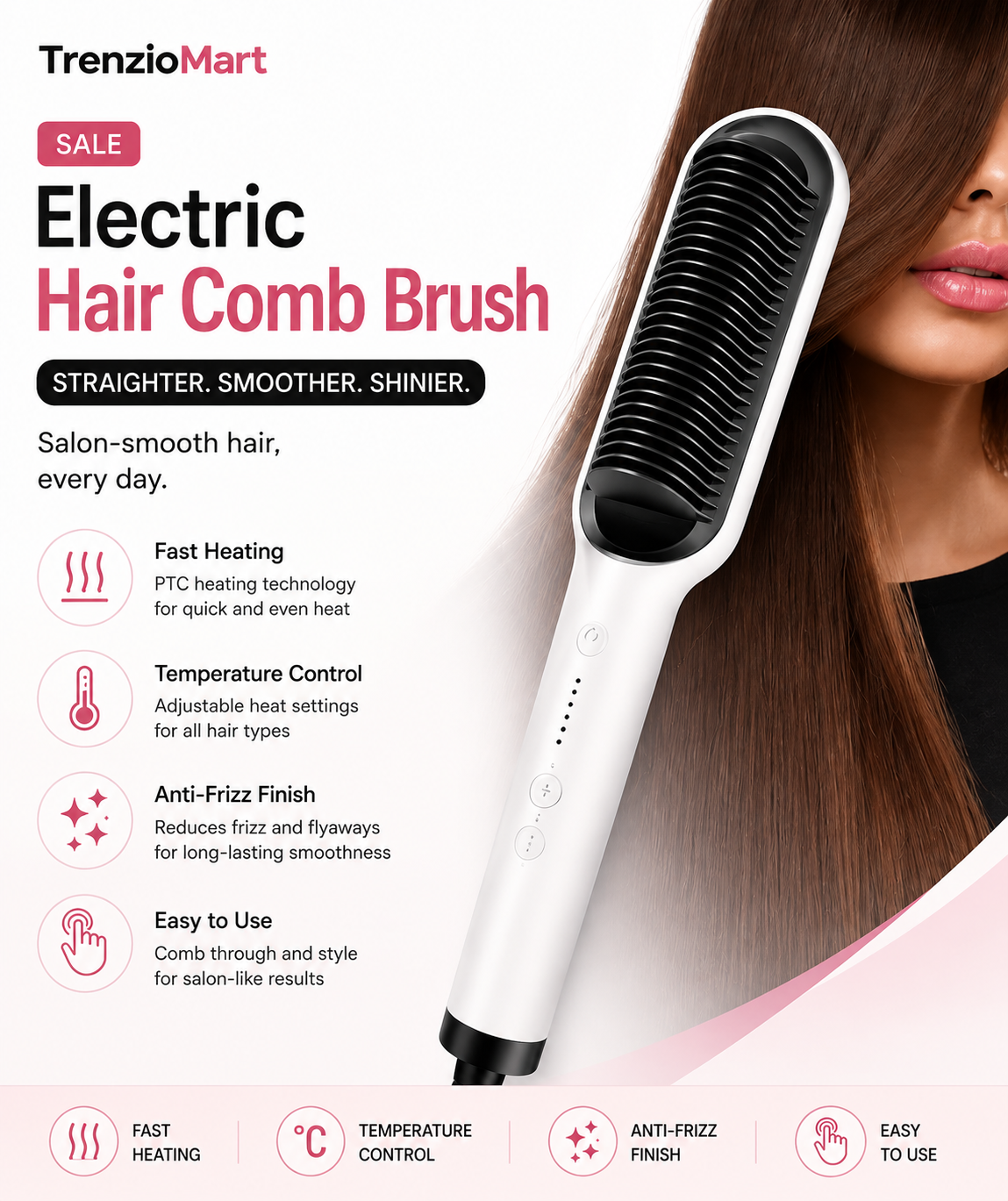 Electric Hair Comb Brush for Straightening and Curling