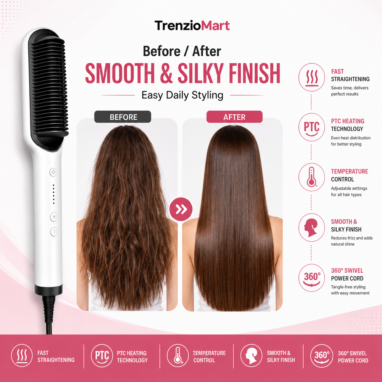 Electric Hair Comb Brush for Straightening and Curling