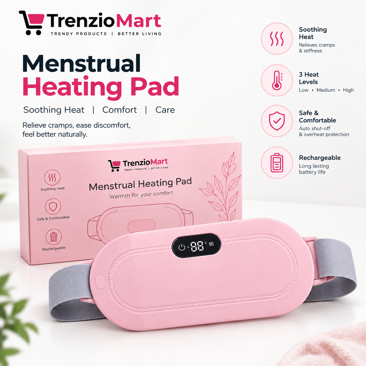 Portable Menstrual Heating Pad and Massager Belt