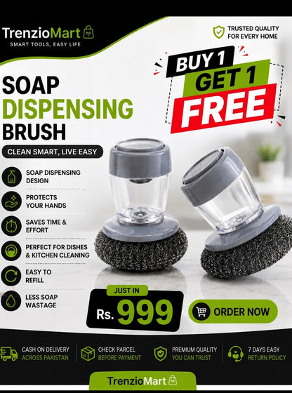 Buy 1 Get 1 Free Offer 2 Pcs Kitchen Cleaning Dish Brush Scrubber with Soap Dispenser
